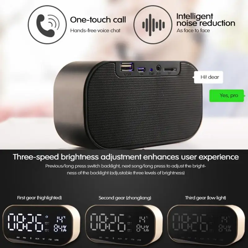Беспроводной стерео Bluetooth динамик часы FM радио сабвуфер небольшой портативный домашний светодиодный дисплей экран будильник Зеркало