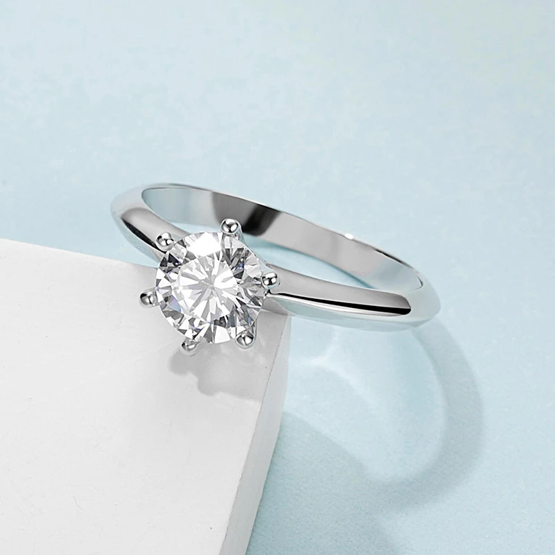 Classic 925 Silver Moissanite Ring 1ct Gh Color Simple Style