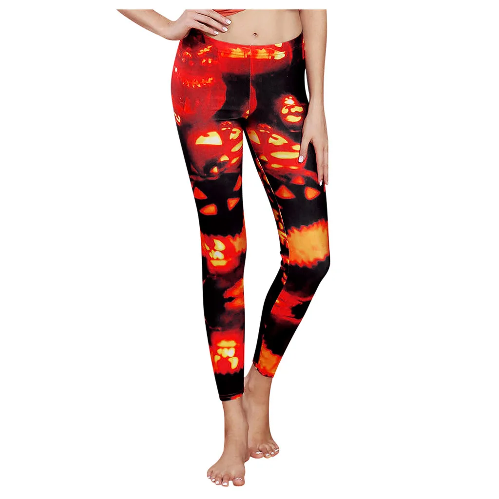 

Autumn Women Stylish Halloween Pumpkin Print Pencil Pants Hip Lifting Buttocks Trousers Elastic Tights Legging Halloween#P10