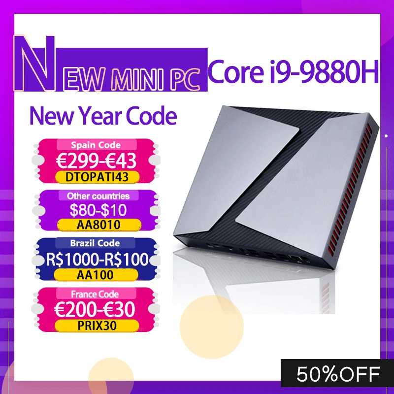 Мини-ПК игровой Intel Core i9 9880H i7 9750H i5 9300H Windows 10/11 2 * DDR4 NVMe GTX1650 4G HDMI DP WiFi AC BT4.0 |