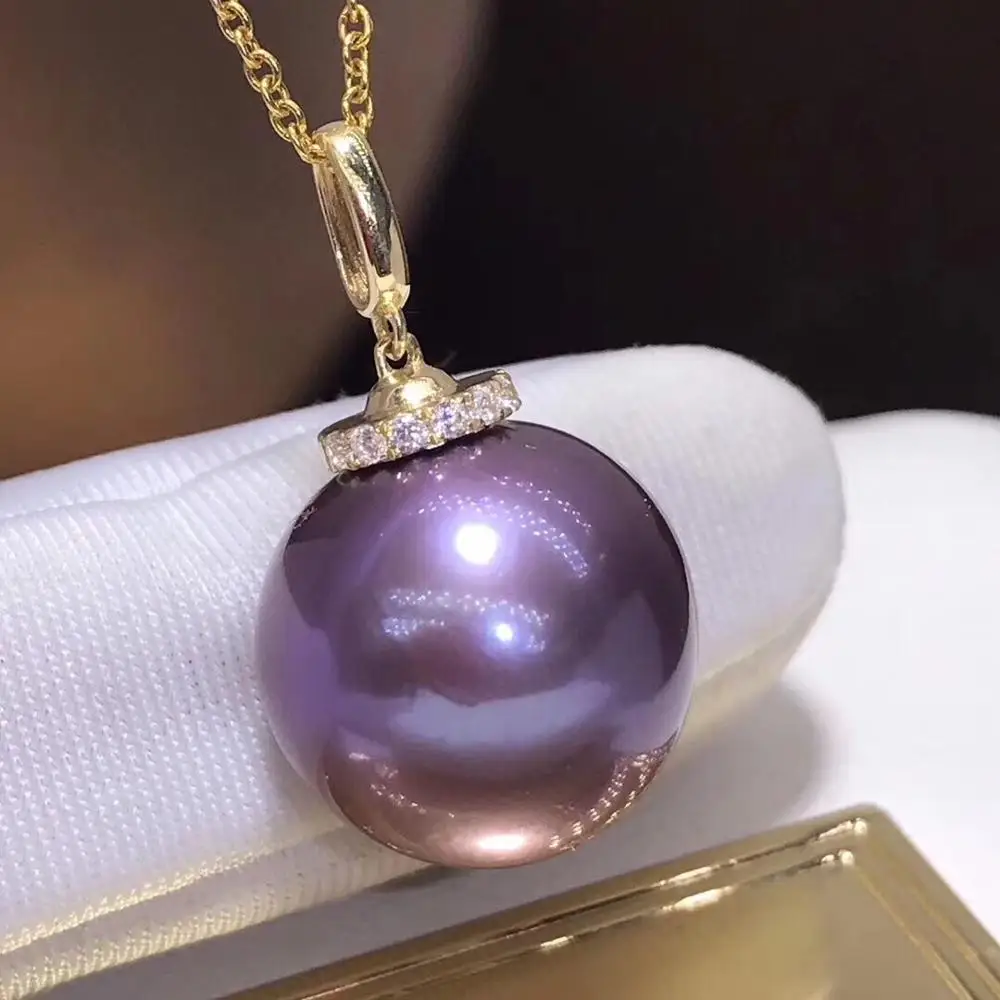 Ювелирные украшения 18K розовое золото натуральный фиолетовый жемчуг 12-13 мм кулон ожерелья для женщин прекрасные кулоны из жемчуга