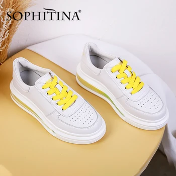 

SOPHITINA Comfortable Flats Elastic Heel Cross-Tied Lace-Up High Quality Cow Leather Shoes Casual Anti-Slip Sneakers Women MO465