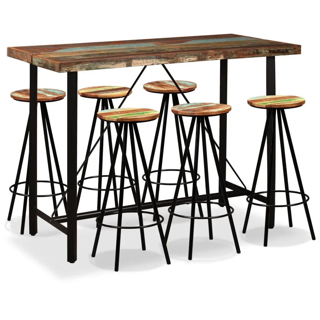 

Hot! VidaXL Dining Room Table & Chairs Set Retro Bar Furniture Set 7 Pcs Recycled Wood Dining Room Stools Stable & Waterproof