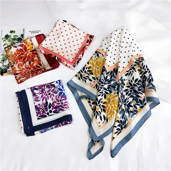 

Hair Band Square Scarf 70*70 Dot Floral Chiffon Silk Neck Scarves Elegant Flower Print Headband Bandana