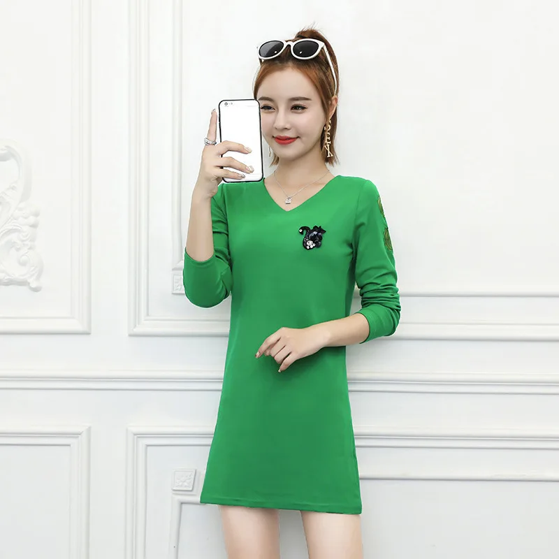 

Dress Long Sleeve Women's Autumn 2018 New Style Slim Fit Large Size Slimming Mid-length Sheath Base Skirt