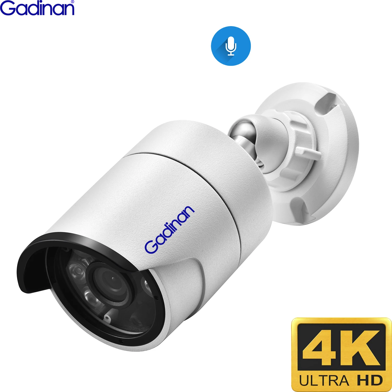 Наружная уличная IP-камера Gadinan 8 МП 4K H.265 Металлическая Цилиндрическая камера
