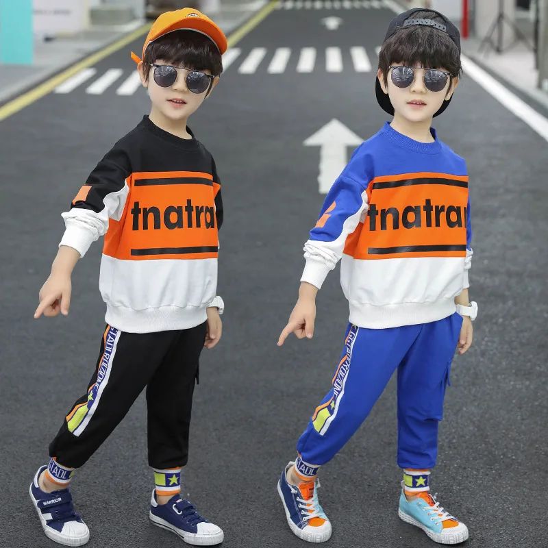 

2020 New Style Fashionable CHILDREN'S Suit BOY'S Spring Clothing Big Boy Lettered Mixed Colors Two-Piece Set Childrenswear a-Pie