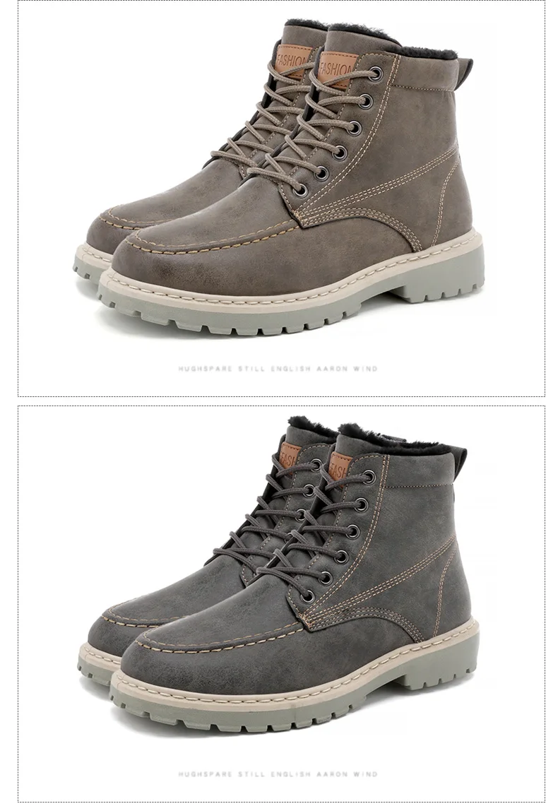 Waliicorners Men PU Leather Ankle Snow Boots Anti-Skidding Motorcycle Warm Boots Fashion Shoes 9 3