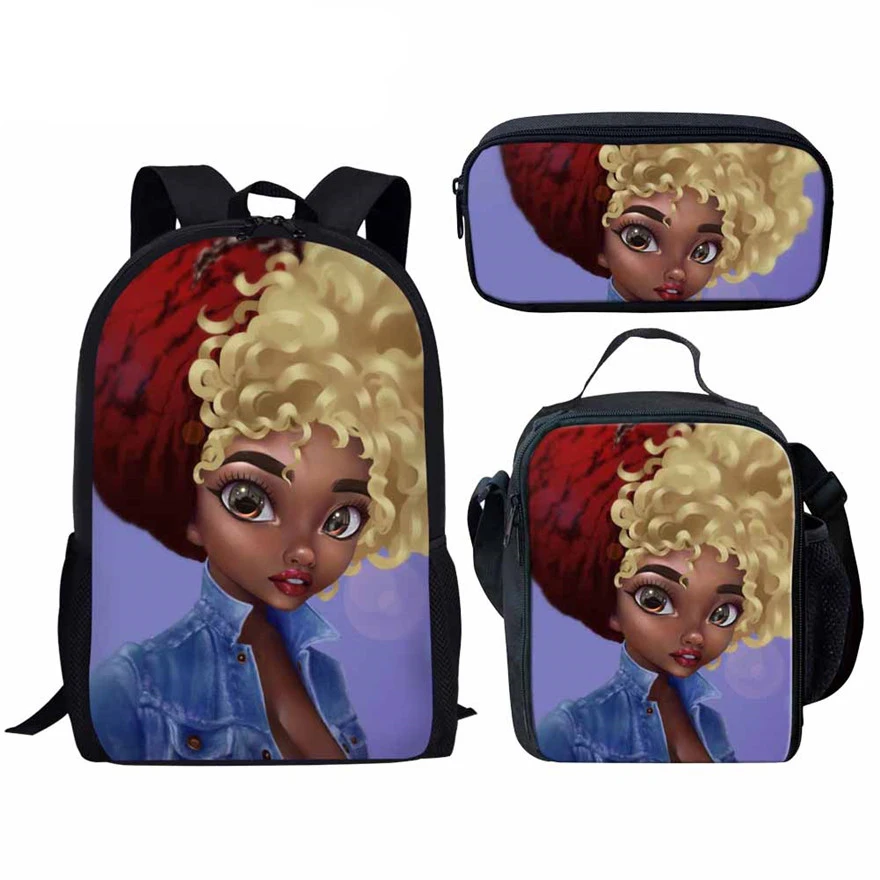 

Black Afro Girl Children School Bags Set Primary School Backpack for Girls Boys Kids Backpacks Cartoon Book Bags