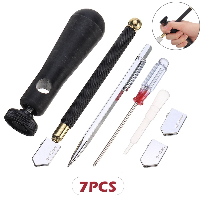 

7pcs/Set Glass Cutter 6-12mm Diamond Tip Metal Cutting Tool Oil Glass Cutter For Hand Tool Glass Cutting