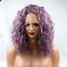 150% плотность лаванда фиолетовый вьющиеся синтетические парики на кружеве со средней частью для женщин без клея Реалистичная повседневная одежда для макияжа, париков