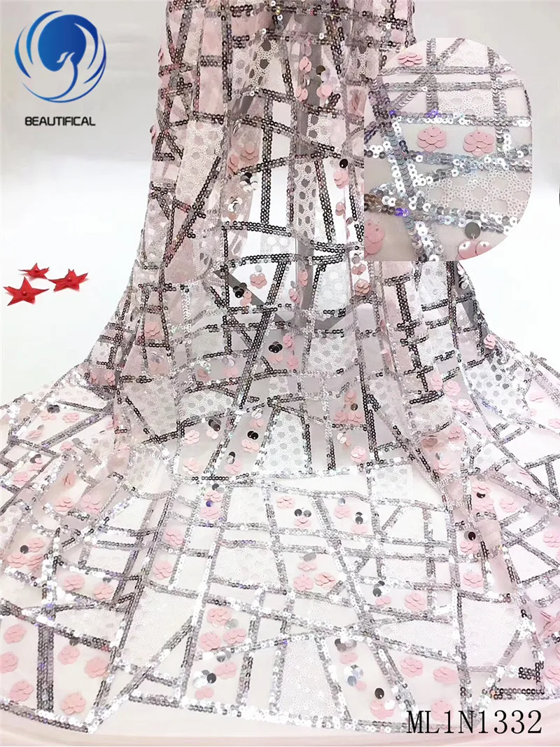 

Beautifical african lace fabrics embroidery sequins net lace nigerian fabric New arrival african lace with sequins ML1N1332