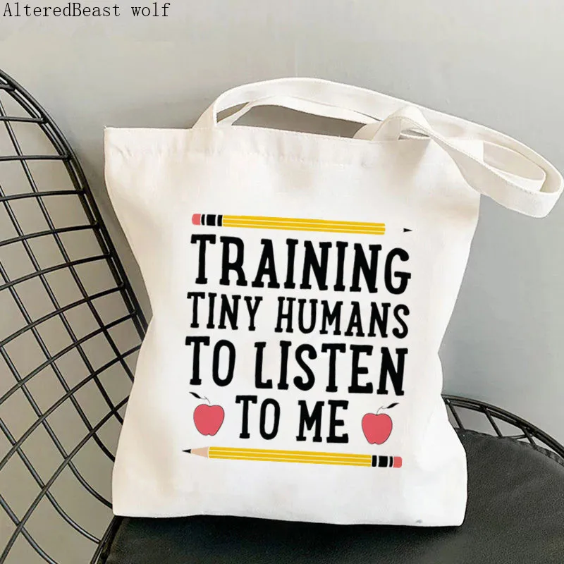 Women Shopper bag Teacher Vibes Rainbow Essential Harajuku Shopping Canvas Shopper Bag girl gift handbag Tote Shoulder Bag