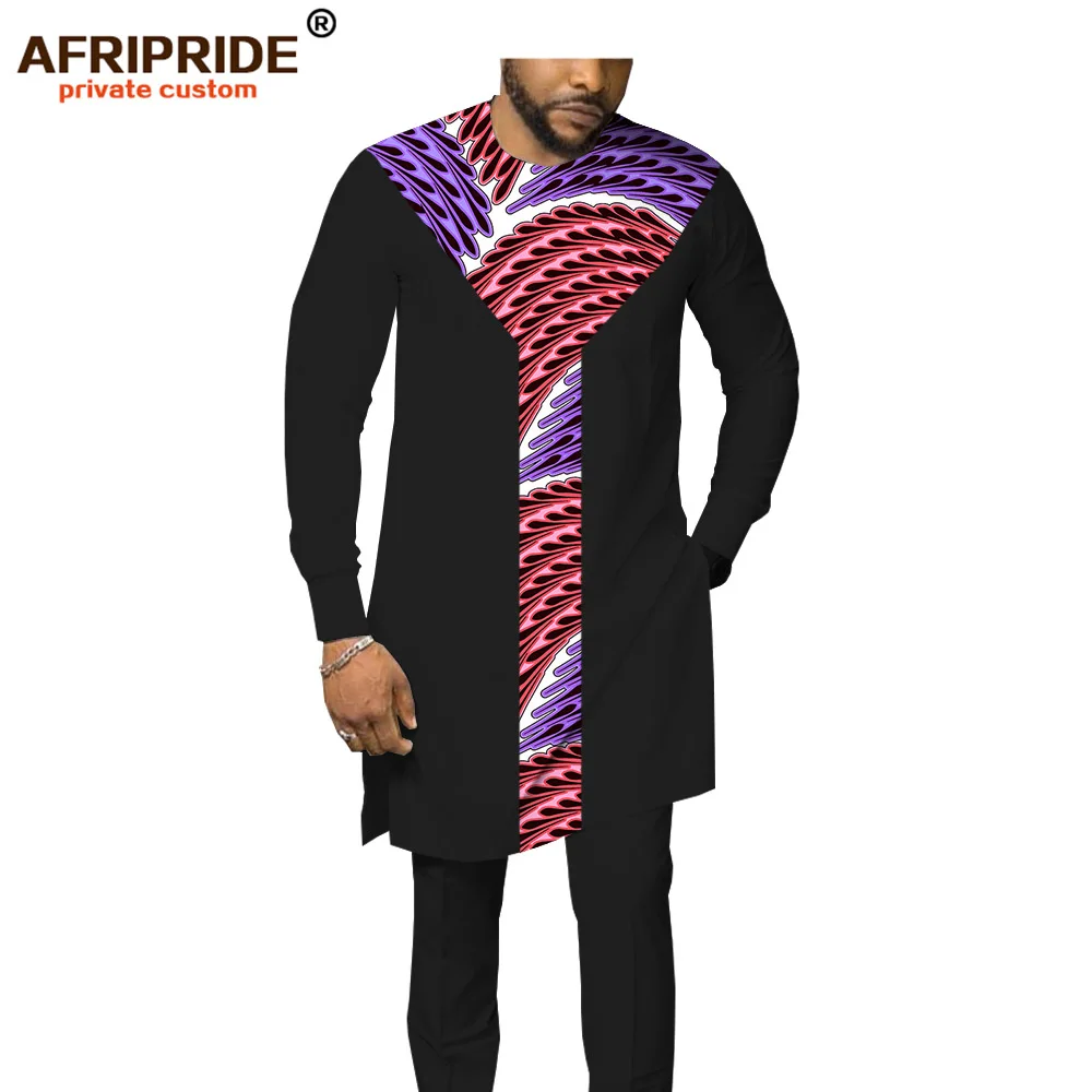 Африканский мужской костюм Дашики одежда Племенной наряд принт рубашка+ брюки комплект из 2 предметов с карманом Базен riche AFRIPRIDE A1916007