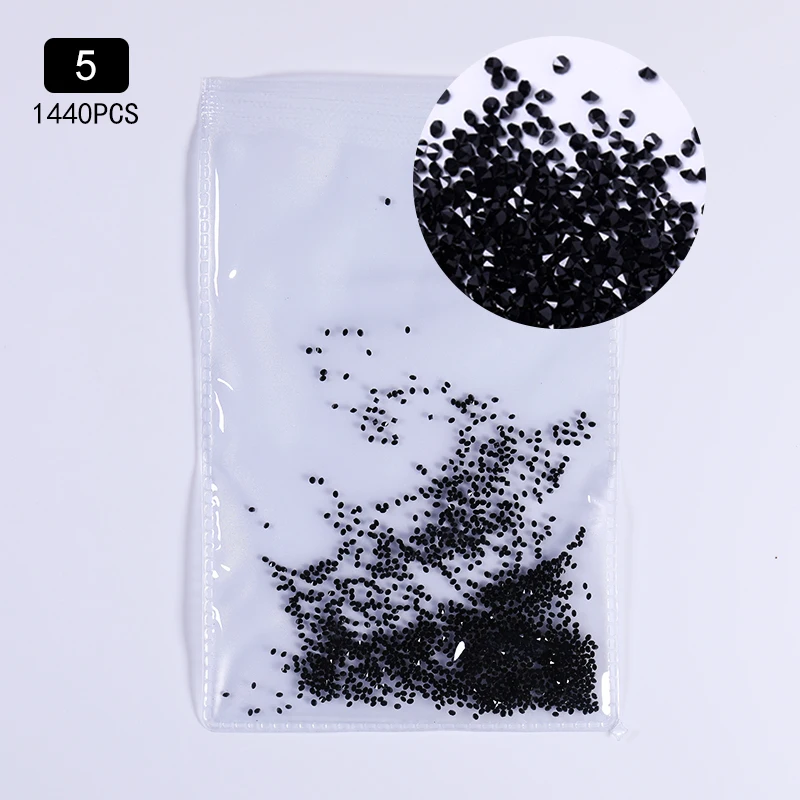 1440 Pcs Nail Rhinestones for Nails Sharp Bottom Bling 1.1mm AB Color 3D Nail Art Decorations Black Gold Nails Accessories - Цвет: 05