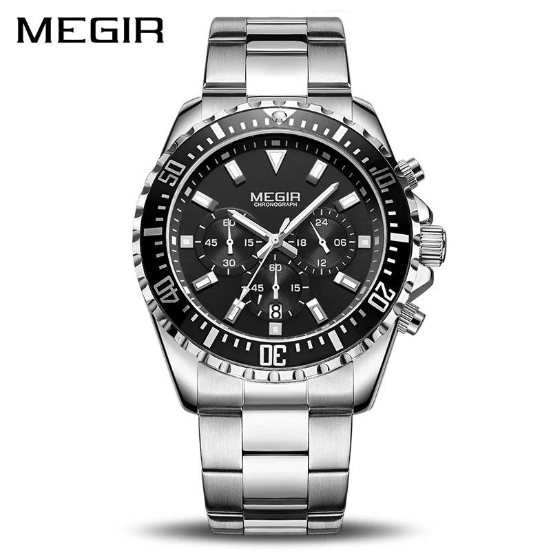 

MEGIR Luxury Business Quartz Watch Men Brand Stainless Steel Chronograph Army Military Wrist Watch Clock Relogio Masculino Male