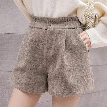 

High Waist Loose Woolen Shorts Women Autumn Winter Solid Plus Size Width-leg Shorts Female Fashion Warm Wild Shorts Korean New