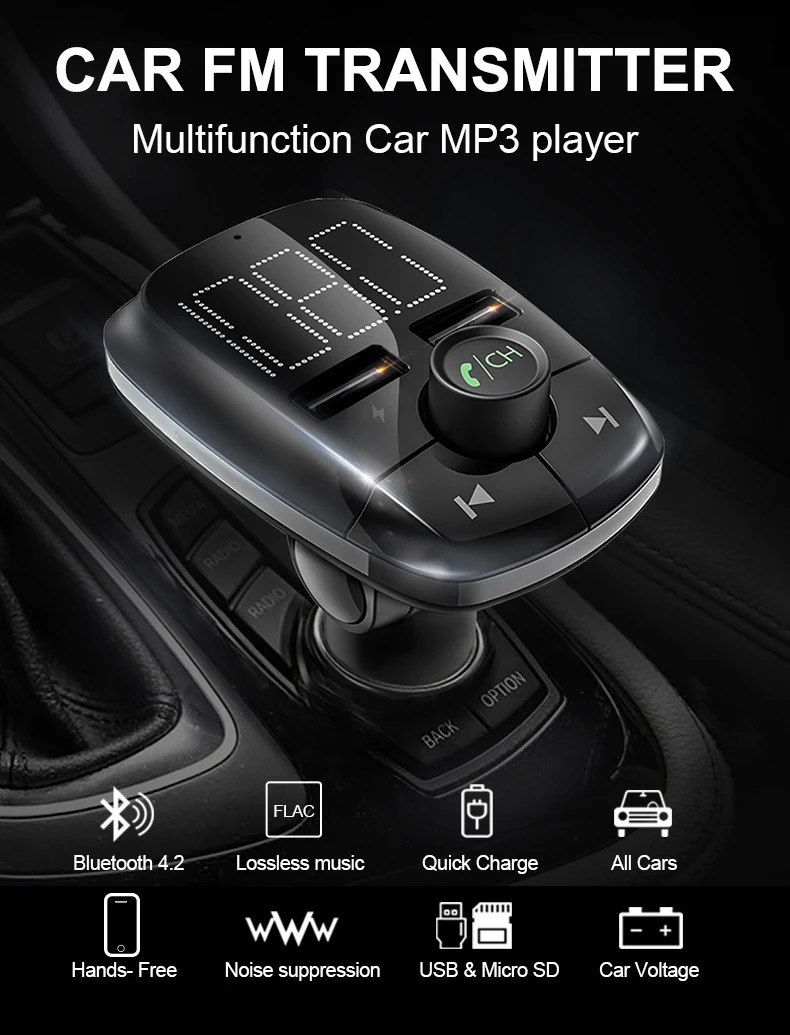 Беспроводной Bluetooth автомобильный комплект 5,0 FM передатчик модулятор аудио радио музыка Mp3 USB плеер телефон зарядное устройство