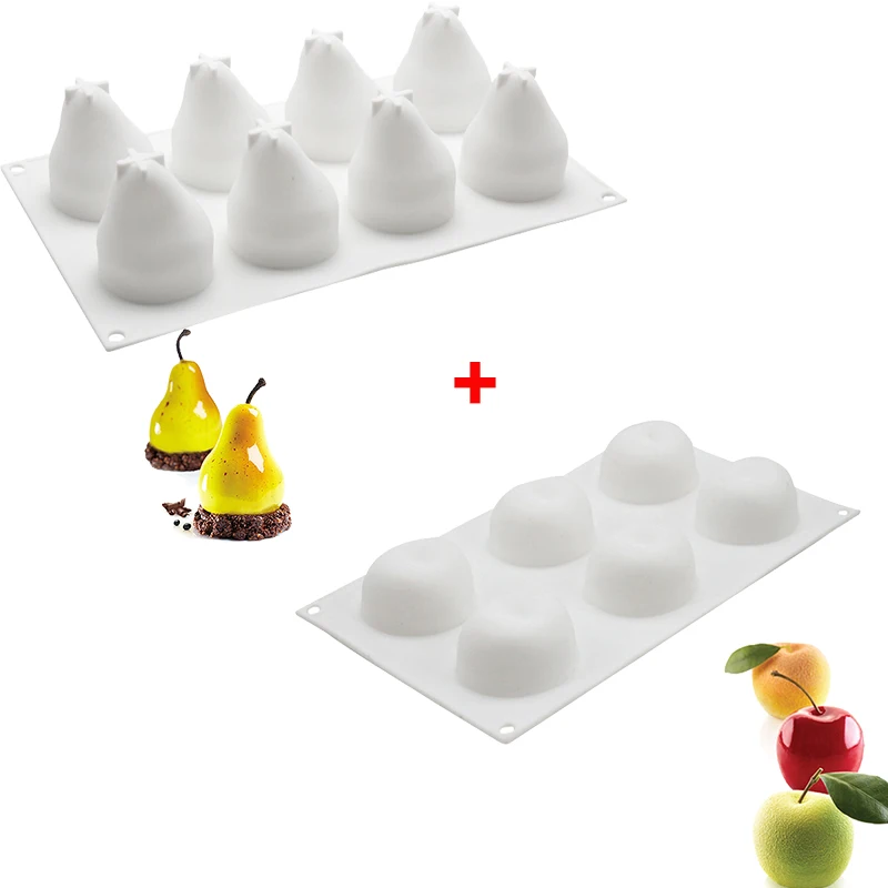 Apple and Pear Силиконовая 3D форма для торта в форме фруктов, форма для мусса, десерта, форма для яблока, лимона, груши, печенья, шоколада, формы для выпечки, сделай сам, противень для выпечки - Цвет: Apple and Pear