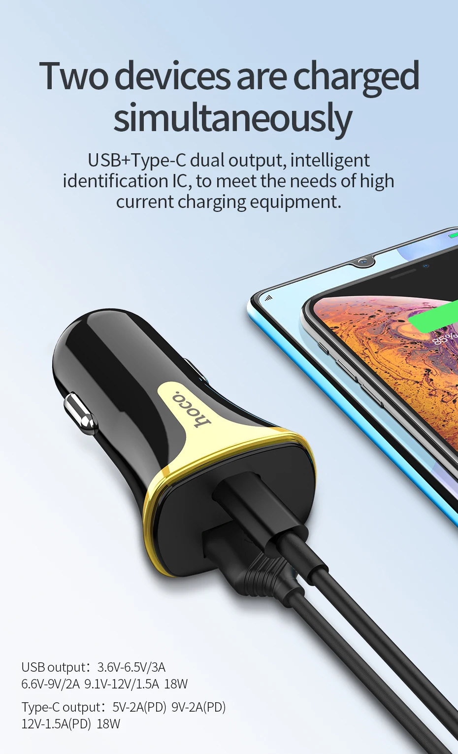 HOCO PD 18 Вт Быстрая зарядка 3,0 2,0 USB Автомобильное зарядное устройство для Xiaomi Mi 9 huawei P30 Pro QC3.0 QC2.0 быстрое зарядное устройство для телефона PD