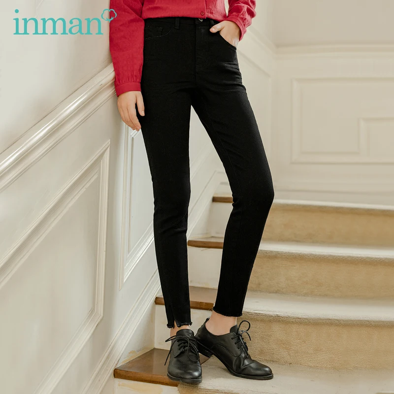 INMAN 2020 Autumn New Arrival Concise Style Mid-waist Black Washed Jeans Slimming Pencil Trousers INMAN 2020 Autumn New Arrival Concise Style Mid-waist Black Washed Jeans Slimming Pencil Trousers