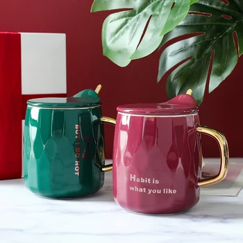 

Ceramics Coffee Mug Spoon Simple Reusable with Cover Insulated Coffee Kawaii Mug Cute Travel Tea Cup Kubek Wine Tumbler XX60CM