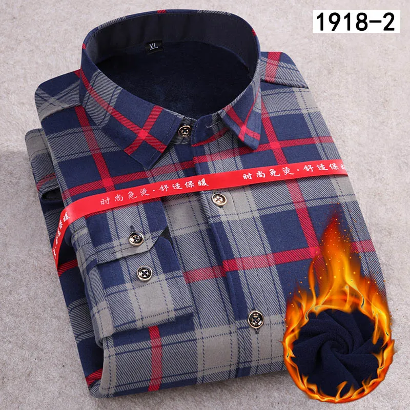 SS-1918-2 Aoliwen новая зимняя теплая рубашка мужская плюс бархатная Толстая двойная бархатная теплая рубашка с принтом клетчатый костюм из тянущейся ткани Рубашка Фланелевая шерсть - Цвет: SS-1918-2