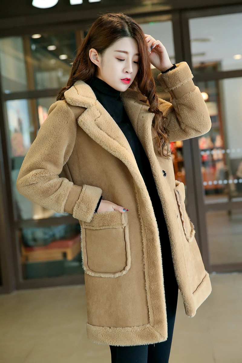 

2019Faux Suede Cotton Coat Ladies Parker Coats Winter Mid-Long Thicken Warm Jacket Lamb Coat Women's Cotton Coat Outerwear A1060