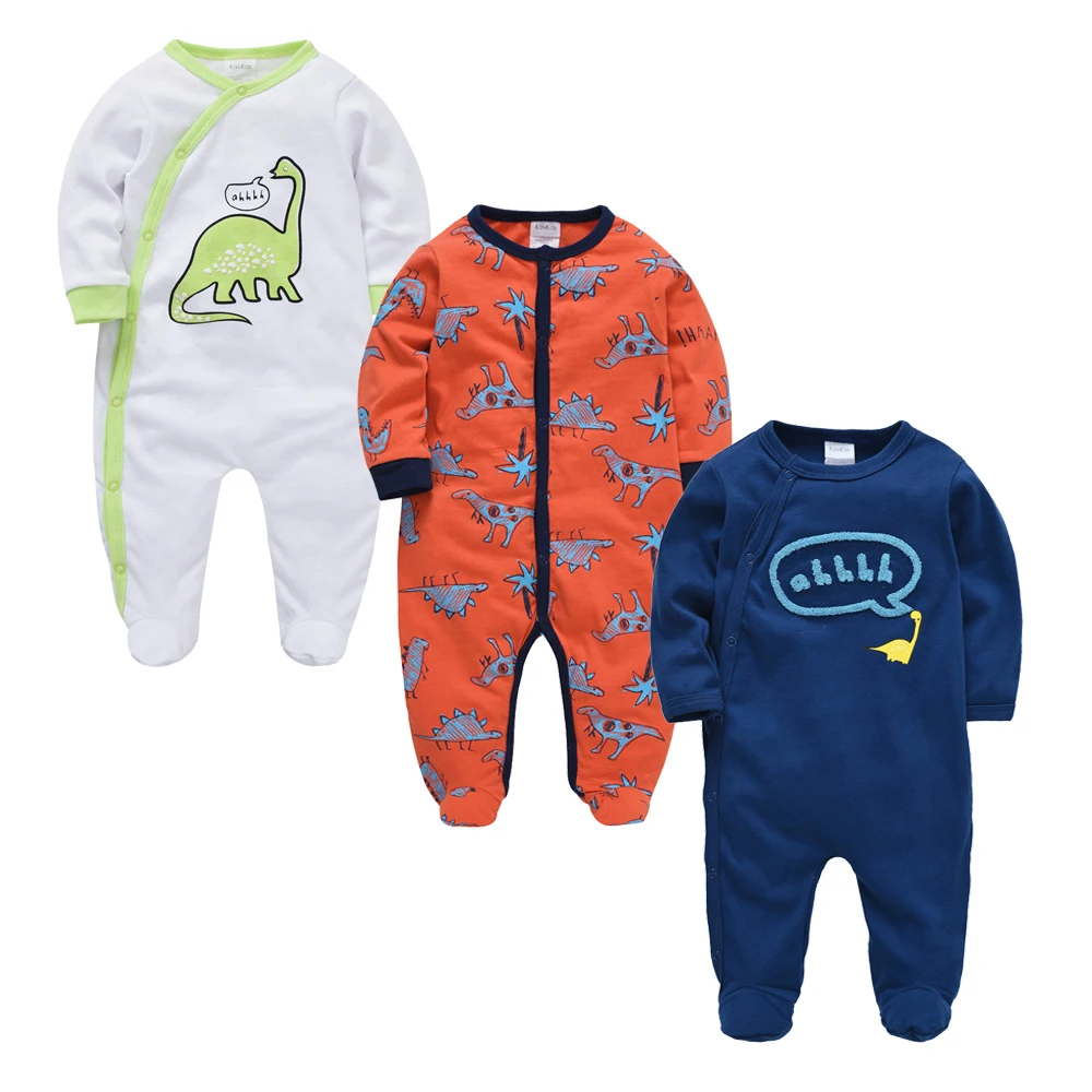 727376 Kavkas 3 pcs/lot Baby Girls Boys Clothes Dinosaur Printing Summer Cotton Jumpsuit Newborn Rompers 0-3 m Long Sleeve Clothing - Цвет: 727376