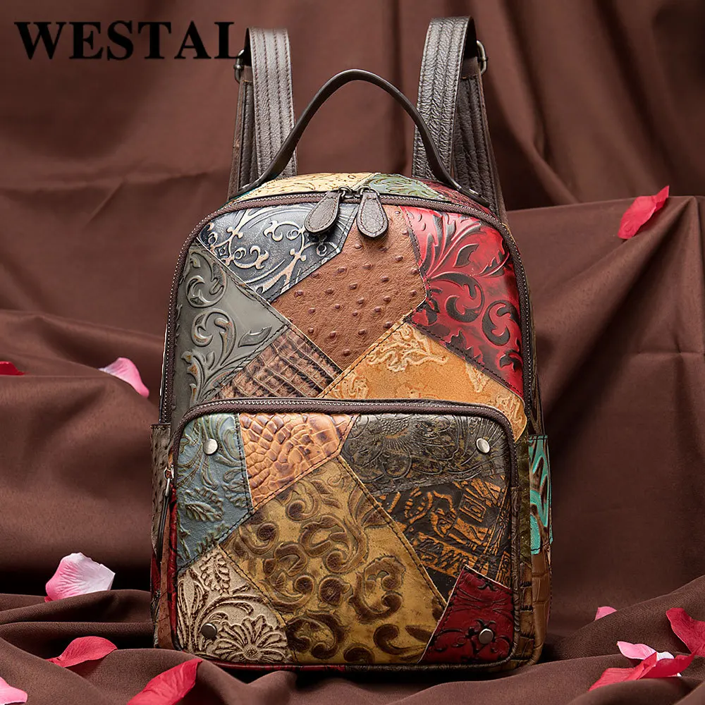 

New first-layer cowhide embossed women's shoulder bag contrast color manual bulk backpack handbag handbags