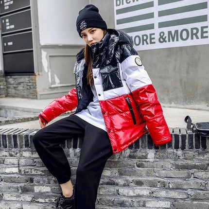Red-short ZURICHOUSE,, зимнее пальто для женщин, длинное, модное, хит, цвет, глянцевая парка, теплый, негабаритный стиль, с капюшоном, пуховик, зимний для женщин - Цвет: Red-short
