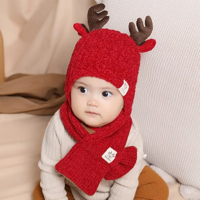 Новая зимняя шапка и шарф, зимняя шапка для детей, теплая шапка для девочек и мальчиков, Детский комплект из шапки и шарфа, аксессуары, рождественские подарки