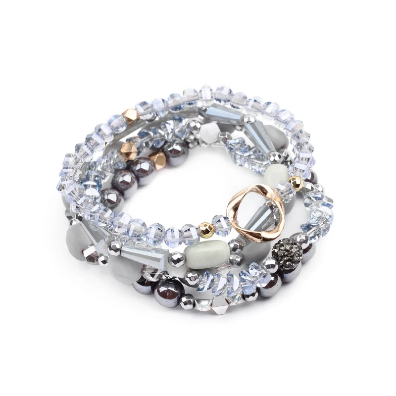 Dainty Ethnic Jewelry Boho Crystal Abalone Shells Charm Bracelets Set Women Geometric Accessory Red Blue Style Bracelet BCSET295 - Окраска металла: BCSET297-3