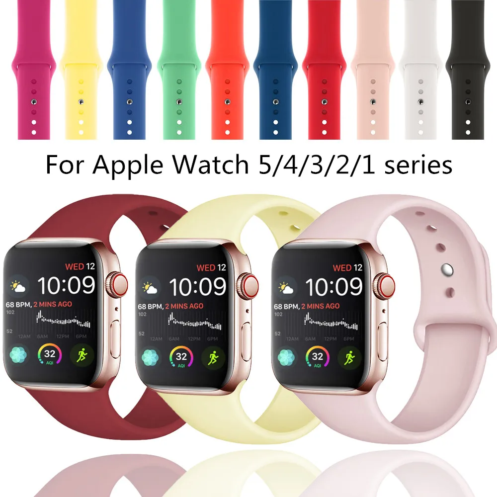 Силиконовый ремешок для apple watch band 44 мм 40 мм, correa, iwatch5/4/3/2, 38 мм, ремешок 42 мм монохромный Силиконовый Браслет apple watch band