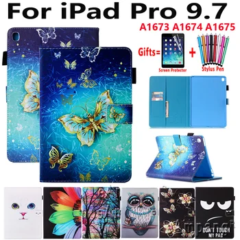 

Fashion Painted Smart Case for iPad Pro 9.7 A1673 A1674 A1675 Pu Leather Silicone Soft Shockproof Flip Tablet Cover Shell Skin