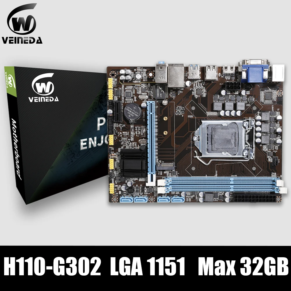 VEINEDA материнская плата для настольного ПК H110 G302 LGA 1151 2xDDR3 MAX 32 ГБ PCI-E 1X 16X для Intel Core i7/i5/i3/cpu mATX