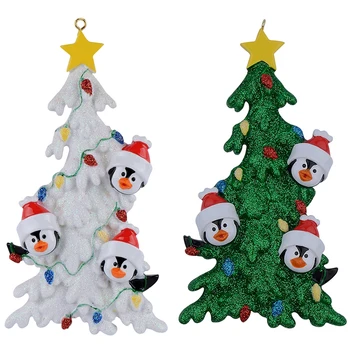 

Resin Penguin Family Of 3 Christmas Ornaments With White Tree As Personalized Gifts Holiday Home Decor Hand Painted Souvenir