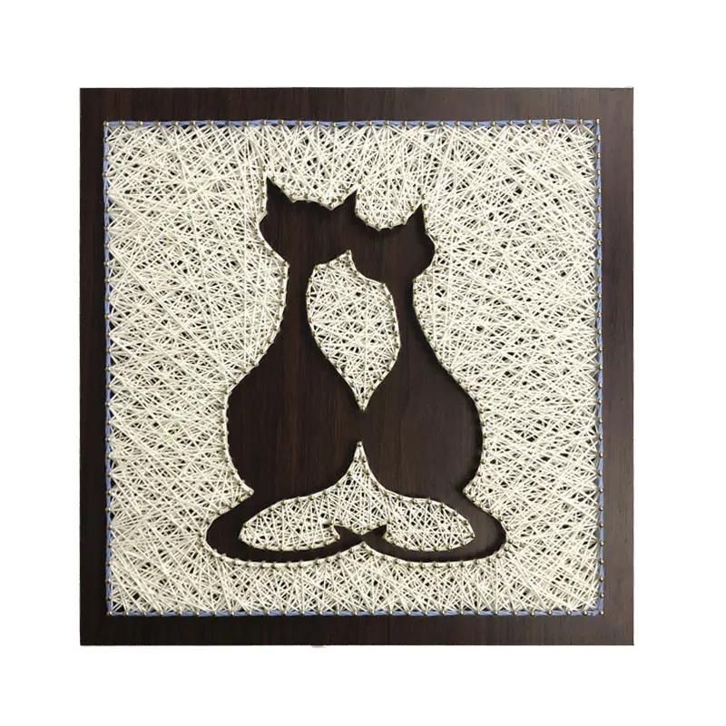 Nordic Style Couple of Cats Yarns Nail Painting Winding Art Decoration