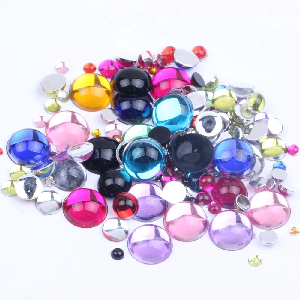 

Acrylic Flat Back Half Round Facets Many Sizes And Colors Rhinestone Glue On Beads Dress Decorations DIY Strass Nail Art