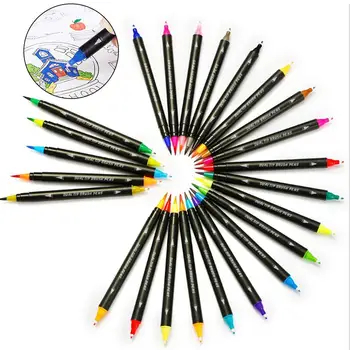 

24Color Watercolor Brush Art Marker Set Double Tip Fineline Color Pen Water Based Brush Marker For Color Book Drawing Design
