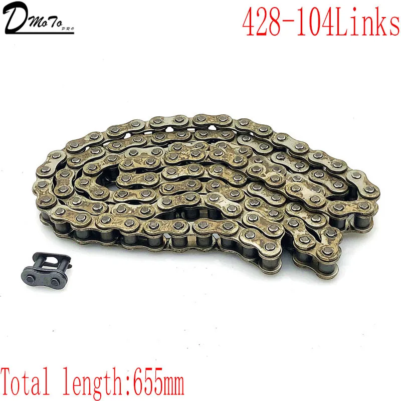 Золото 428 102/104/108 с запонками золото O-RING цепи 110-150cc Байк/питбайк 420 золотую цепочку для CRF 50 70 Модели SSR и pit Байк - Цвет: 428-104  links