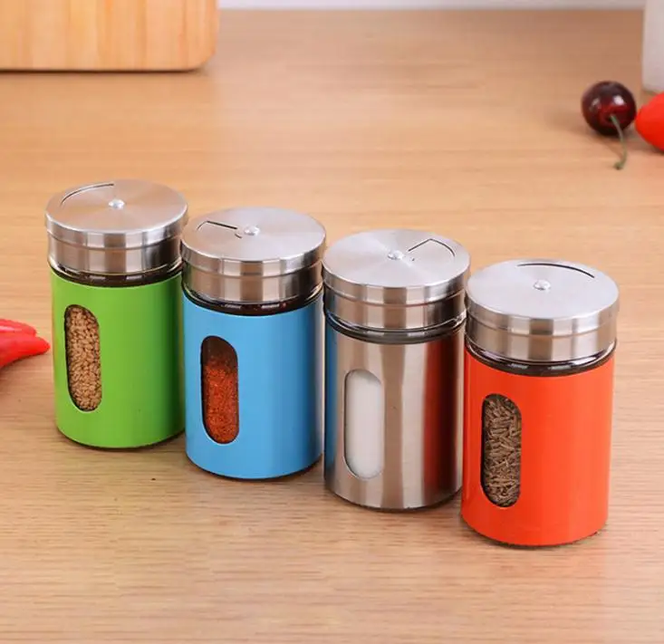 

150pcs 4 Different Needs Rotating Holes Spice Jars Condiment Pot Salt Pepper Kitchen Storage Stainless Steel Glass Container