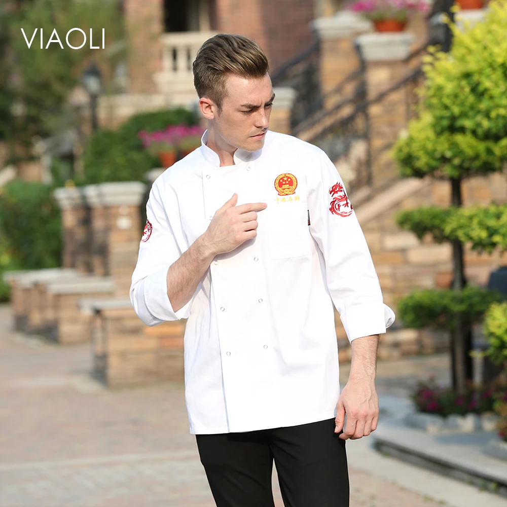 Venta al mayor, nuevo, transpirable, emblema nacional, Bordado de dragón, chaqueta de cocina, tienda de café, restaurante, uniforme chef, personalizado|Chaquetas de - AliExpress