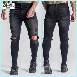 ZHANLINWU pantalones vaqueros rasgados para hombre, Jeans elásticos ajustados con agujeros, informales, Hip Hop, ropa de calle