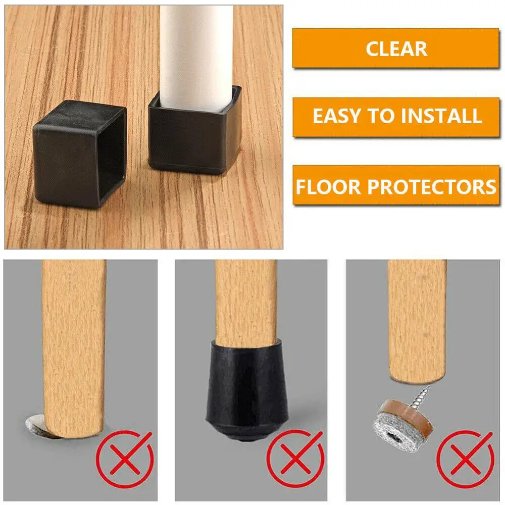 GZGXKJ 16 stuks siliconen zwarte meubelpoten voetbeschermingspads elastische buffer rubberen voetjes rubber anti-slip meubels stoelen beenvoet pads met schroeven (30 x 30 x 10 mm
