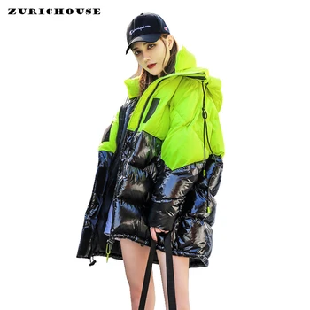 

ZURICHOUSE 2020 Winter Jacket Women Fashion Contrast Color Plus Size Loose Hooded Down Padded Coat Warm Women's Parka
