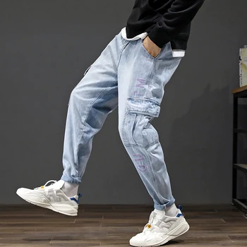 

Men Long Straight Loose Casual Pocket Stretch Jeans New Arrivals Fashion Hot Gray Jeans Men Jean Extra Large