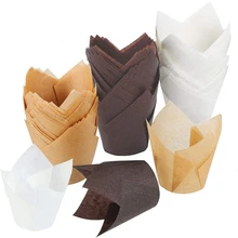 150 шт. в форме тюльпана для кексов, бумажные формы для выпечки кексов и кексов на свадьбу и день рождения(коричневый, крафт-бумага, Whi