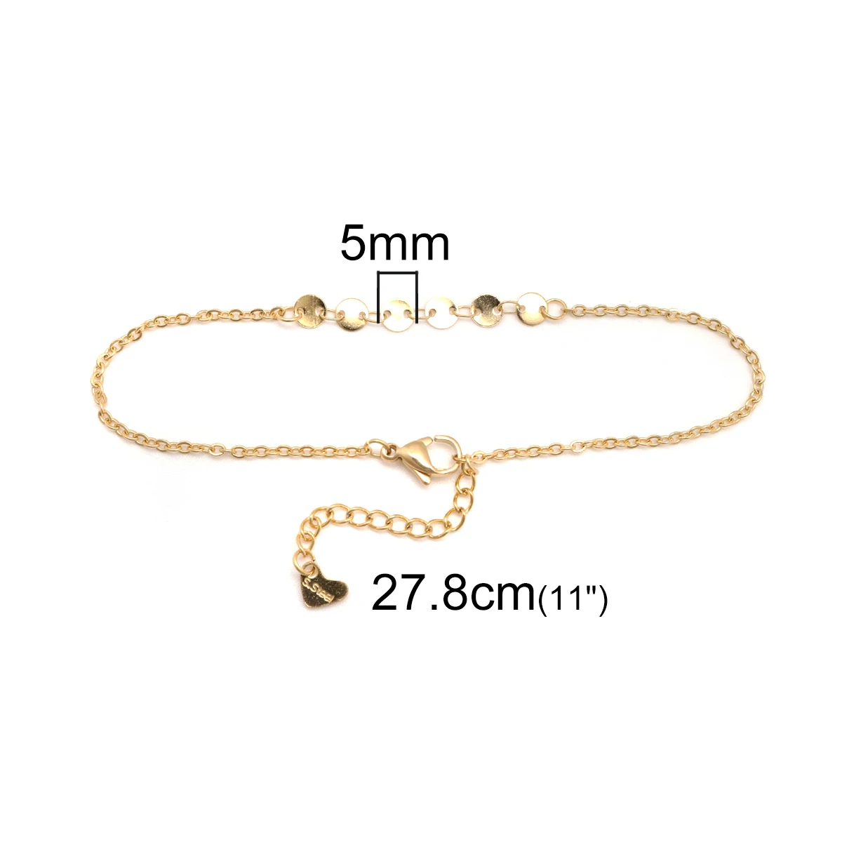 Ankle Chains 304 Stainless Steel Gold Color Round Chain Anklet for Women 1 Piece