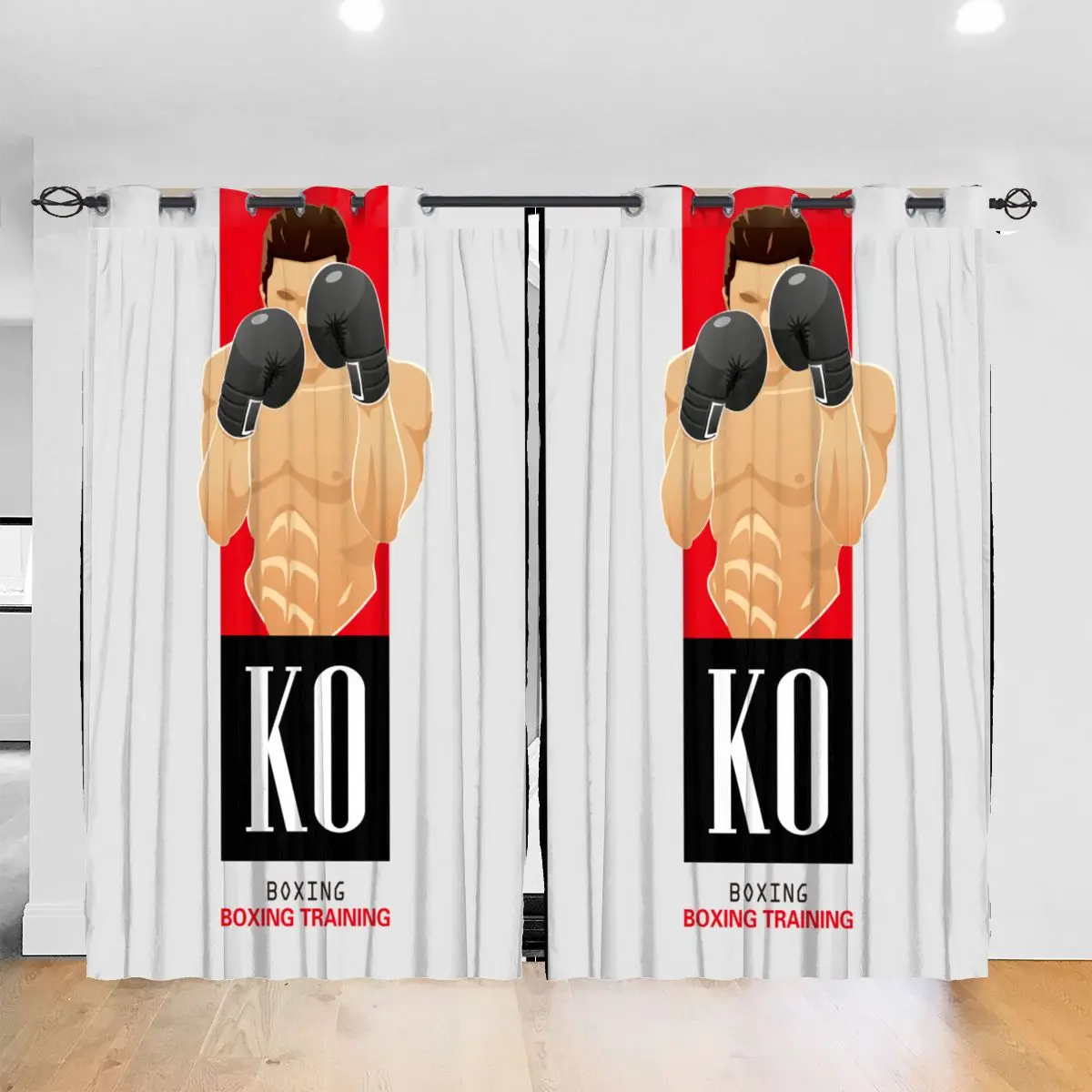 

Living Room Sun Block Curtain KO Boxing Fight Boxing Training Light Shading Bedroom Blackout Window Curtains 52x72In